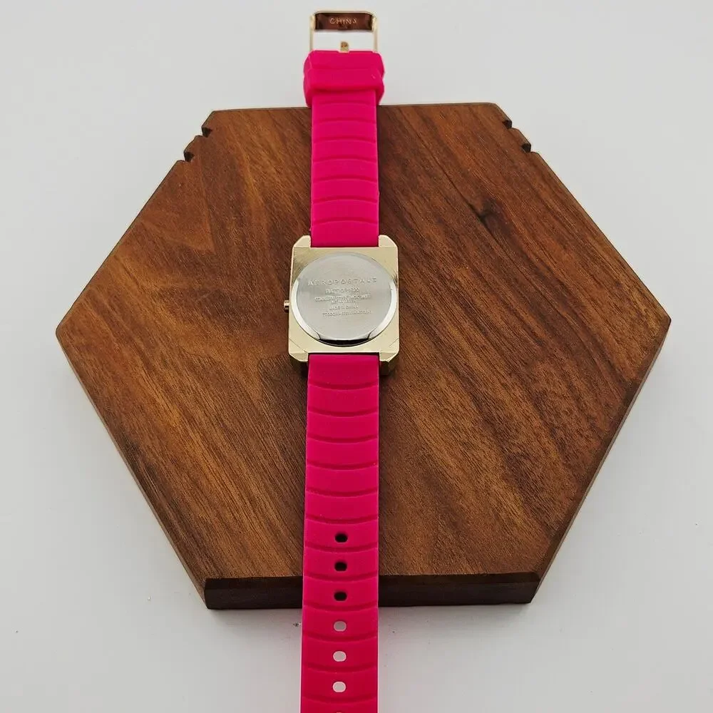 Aeropostale Women's Rectangle Dial Digital Watch Sporty Hot Pink Silicone Band